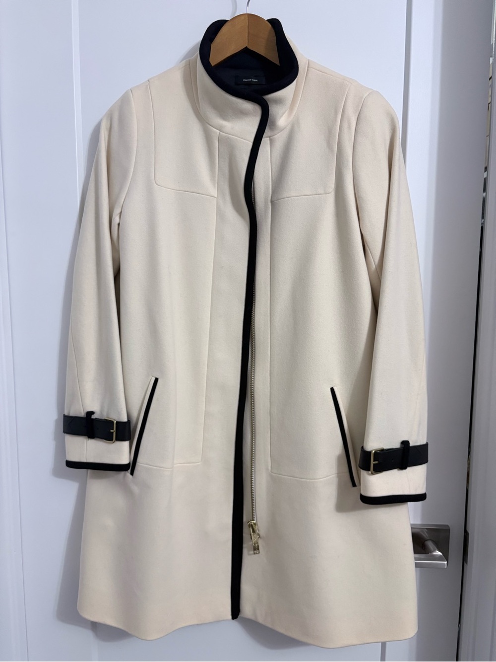 NWT Club Monaco Cream Trench Coat with Black Trim